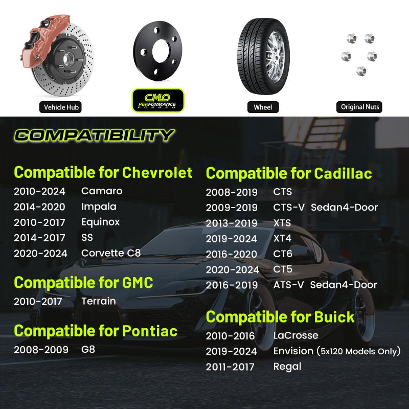 Customadeonly 5x120 Wheel Spacers for 2010-2024 Camaro,2014-2020 Impala, 2020-2024 Corvette C8, 2008-2019 CTS, 2020-2023 CT5 (2pcs 5mm Thick Black) 5x4.72 66.9mm Bore 3/16" Thick - Image 2